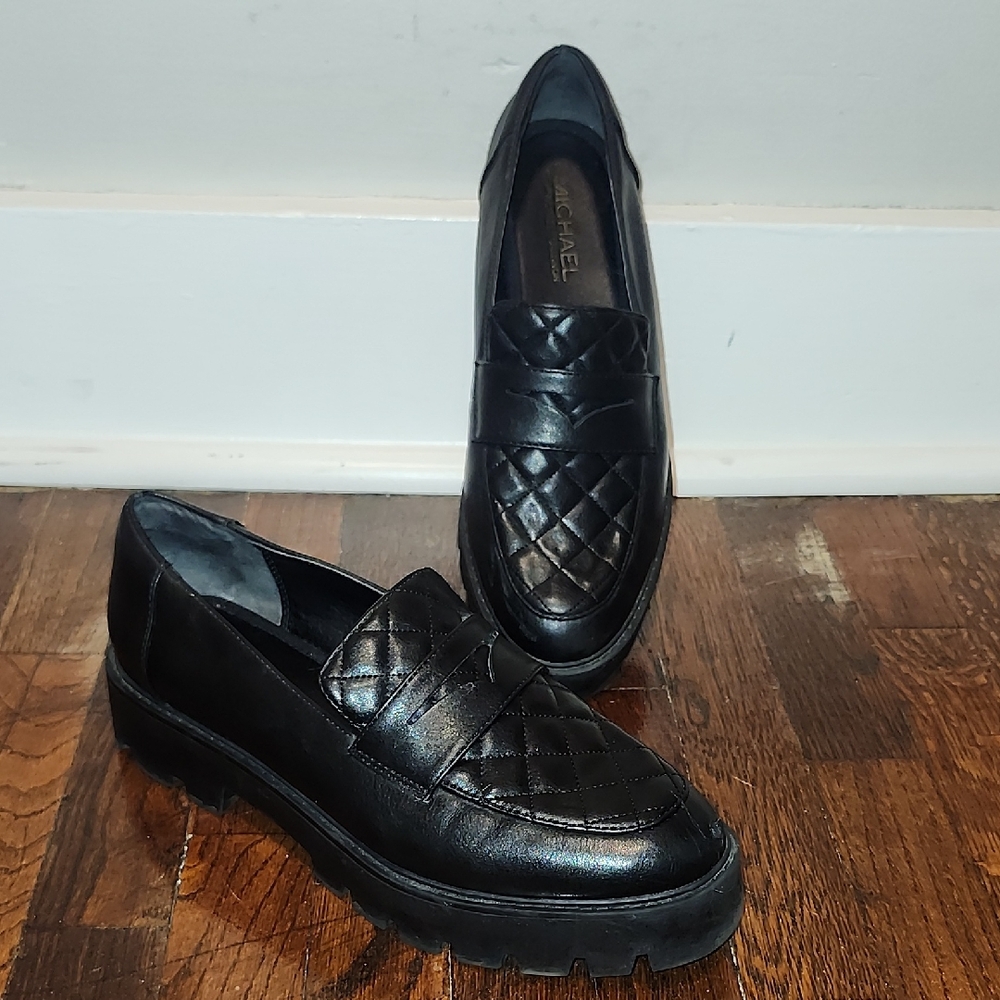Michael Shannon Black Leather Chunky Sole Slip-On Loafers